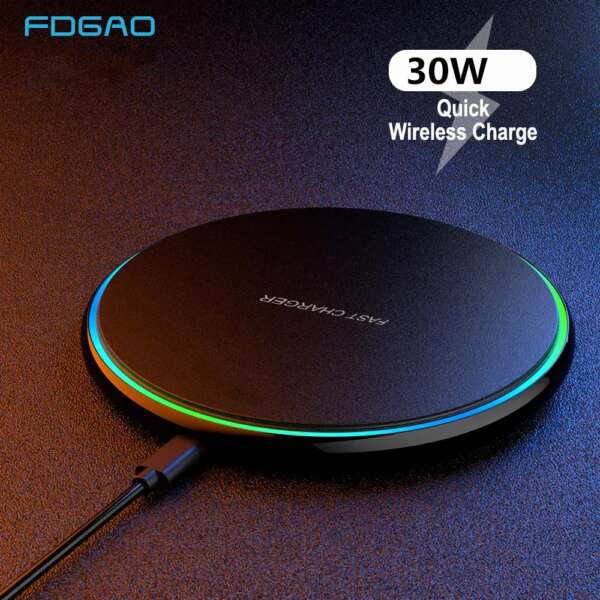 FDGAO 30W Wireless Charger USB C Fast Charging Pad For iPhone 15 14 13 12 11 XS XR X 8 Samsung S23 S22 S21