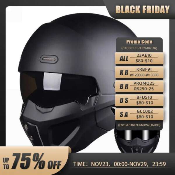 Retro Capacete Detachable For Motorcycle Bike Quick Release ABS Open Helmet Full Face Matt Black