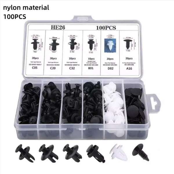 100pcs Auto Fastener Clip Kit Pin Rivet