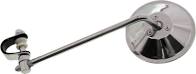 MIRROR w/ 8" STEM - LONG ARM w/3-WAY CLAMP-ON - CHROME - ROUND MIRROR
