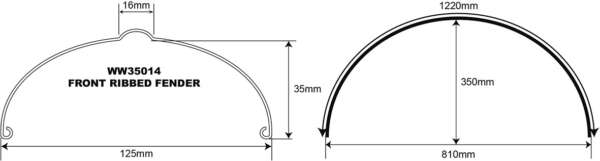 FENDER 18/19" - 4.92" WIDE. 32" LONG - BARE STEEL - FRONT - RIBBED*