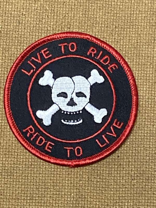 PATCH - LIVE TO RIDE (IRON ON) ROUND 3" X 3"