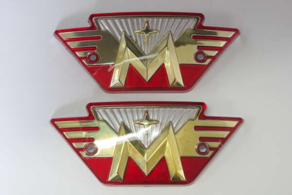 TANK BADGES - RUBY/GOLD - 1965-68 MATCHLESS (PR)- RUBBER REQUIRED & SCREWS x2 -N