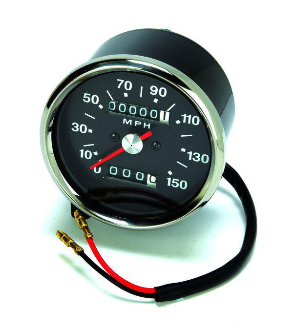SPEEDOMETER w/BULB HOLDER - MPH - BLACK-FACED -SEE NOTES RE T100 & A50/65
